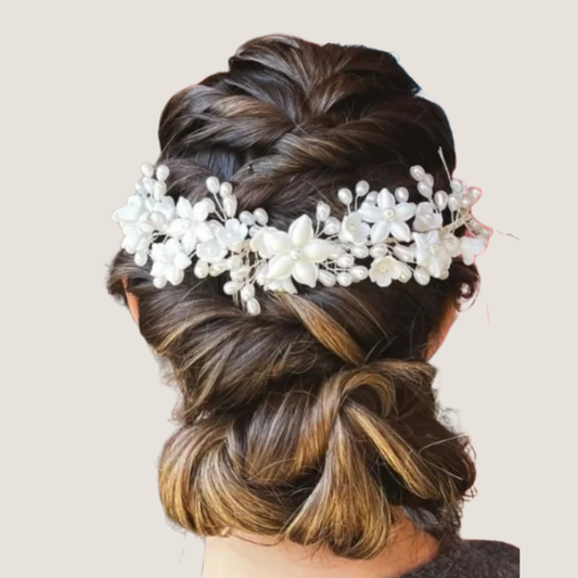Tocado de Novia Flores de Porcelana y Perlas - Isabella