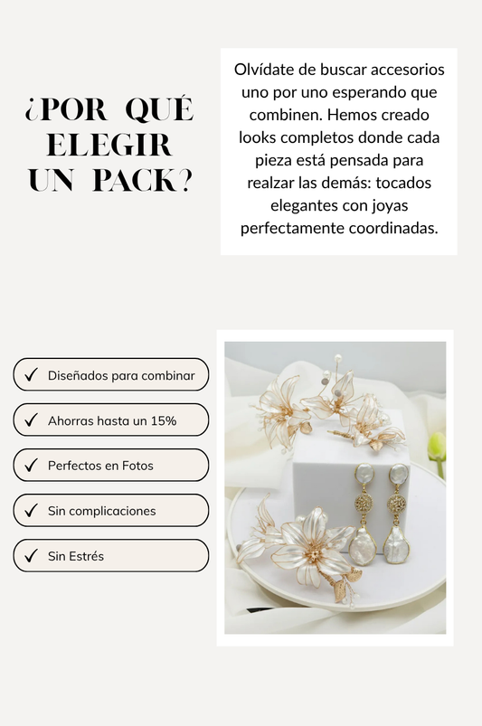Pack Luminous Pearl - Tocado Nácar + Aros Perlas Barrocas - 2 Variantes Disponibles