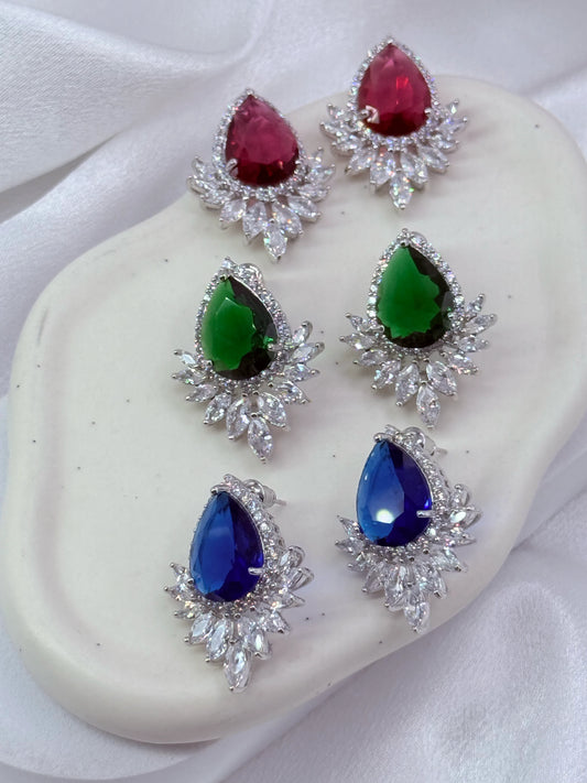 Aros de circón gran gota de color con halo de circones traslúcidos
