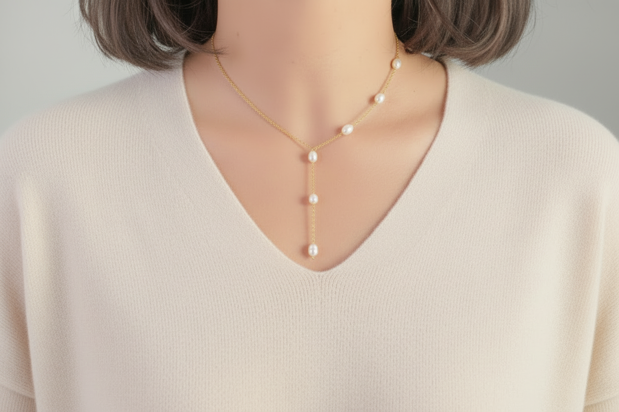 Collar de Perlas naturales, asimétrico en forma de Y