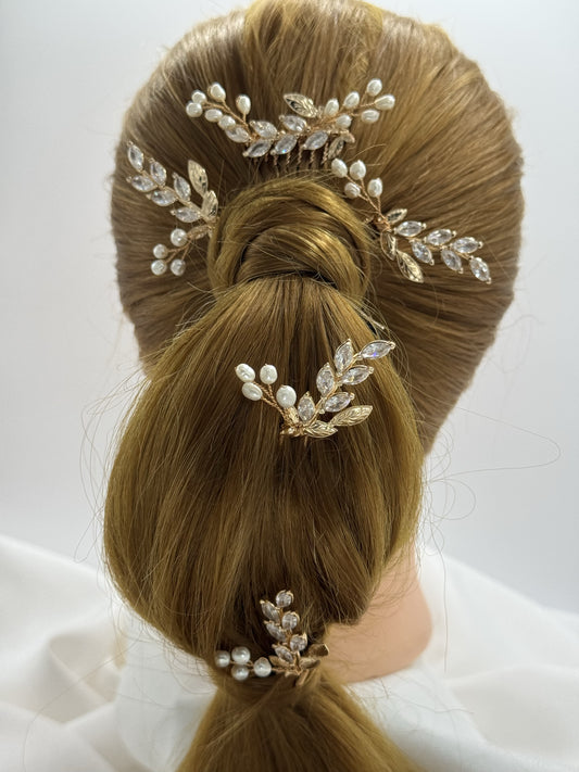 El Set de Novia Tocado & 5 Pins Golden Breeze