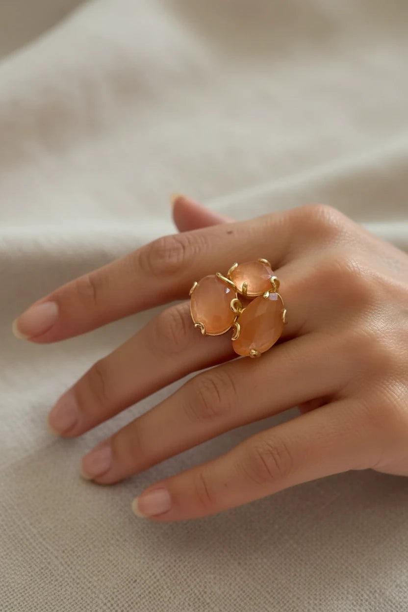 Anillo de piedra natural ojo de gato caramelos bañado en oro de 18K ajustable 