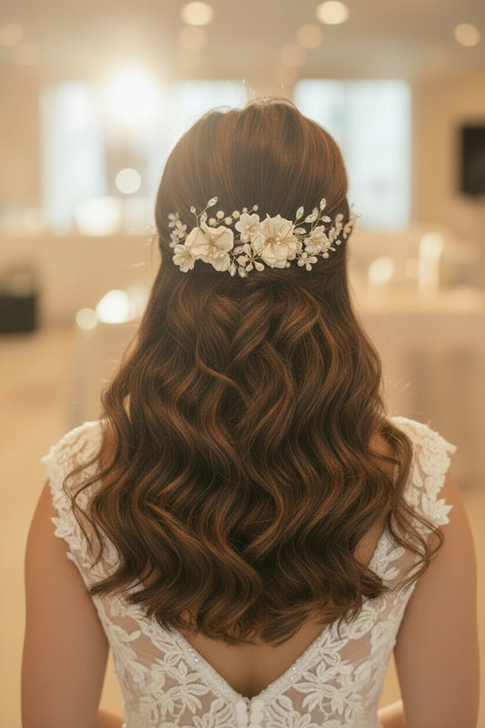 Tocados de novia flores y cristales, luminoso elegante y flexible 