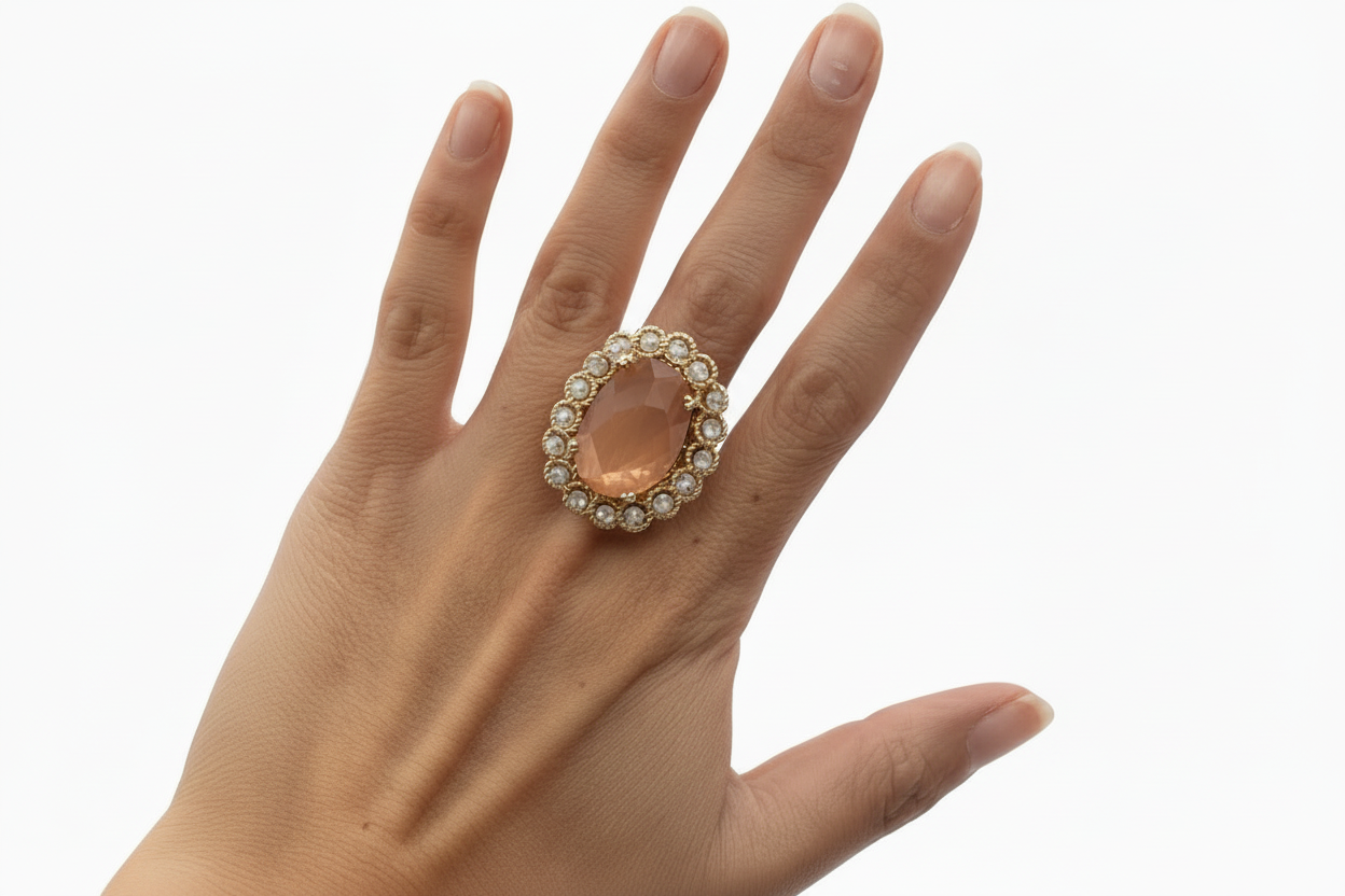 Anillo de piedras naturales bañado en oro ajustable a cualquier talla