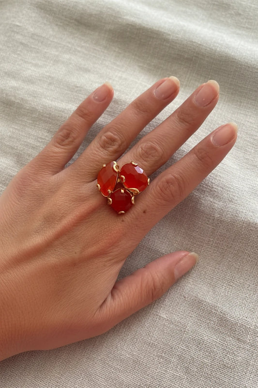 Anillo de piedra natural ojo de gato naranja bañado en oro de 18K ajustable 