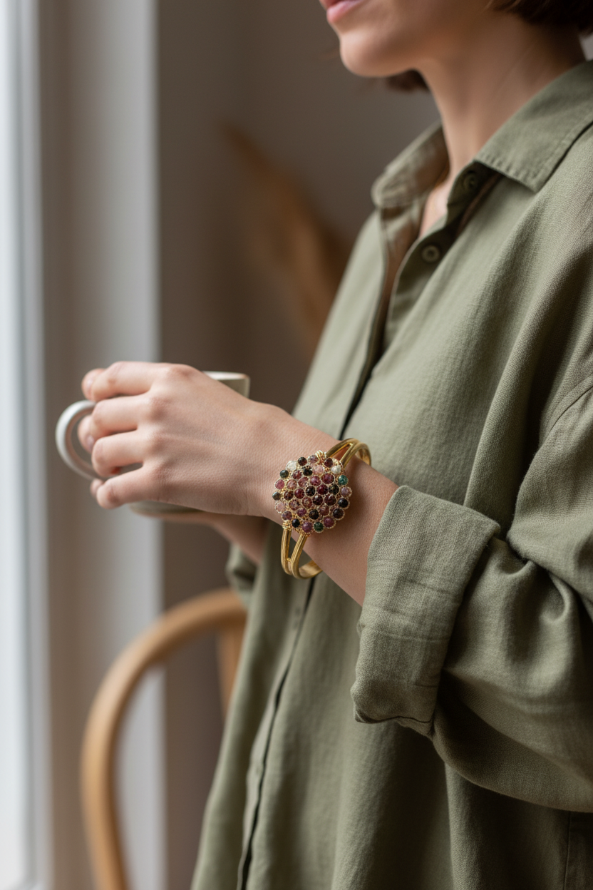 Pulsera de turmalinas naturales bañana en oro 18K tipo esclava 