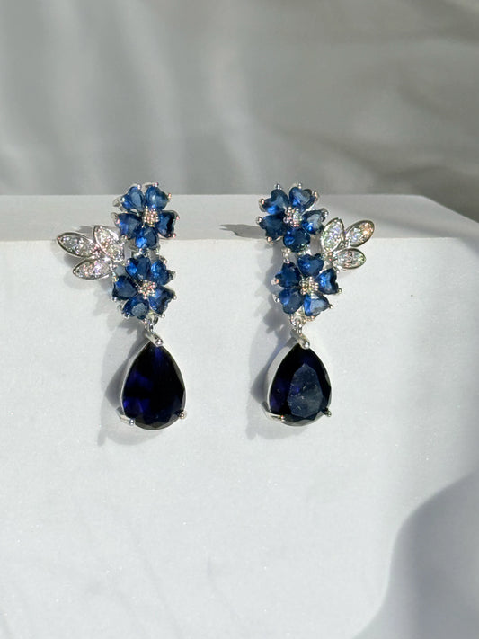 Aros Doble Flor Zafiro y Gota