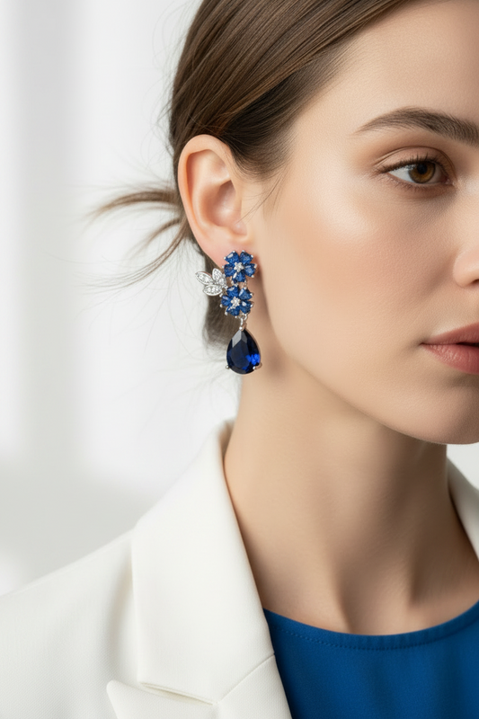 Aros Doble Flor Zafiro y Gota