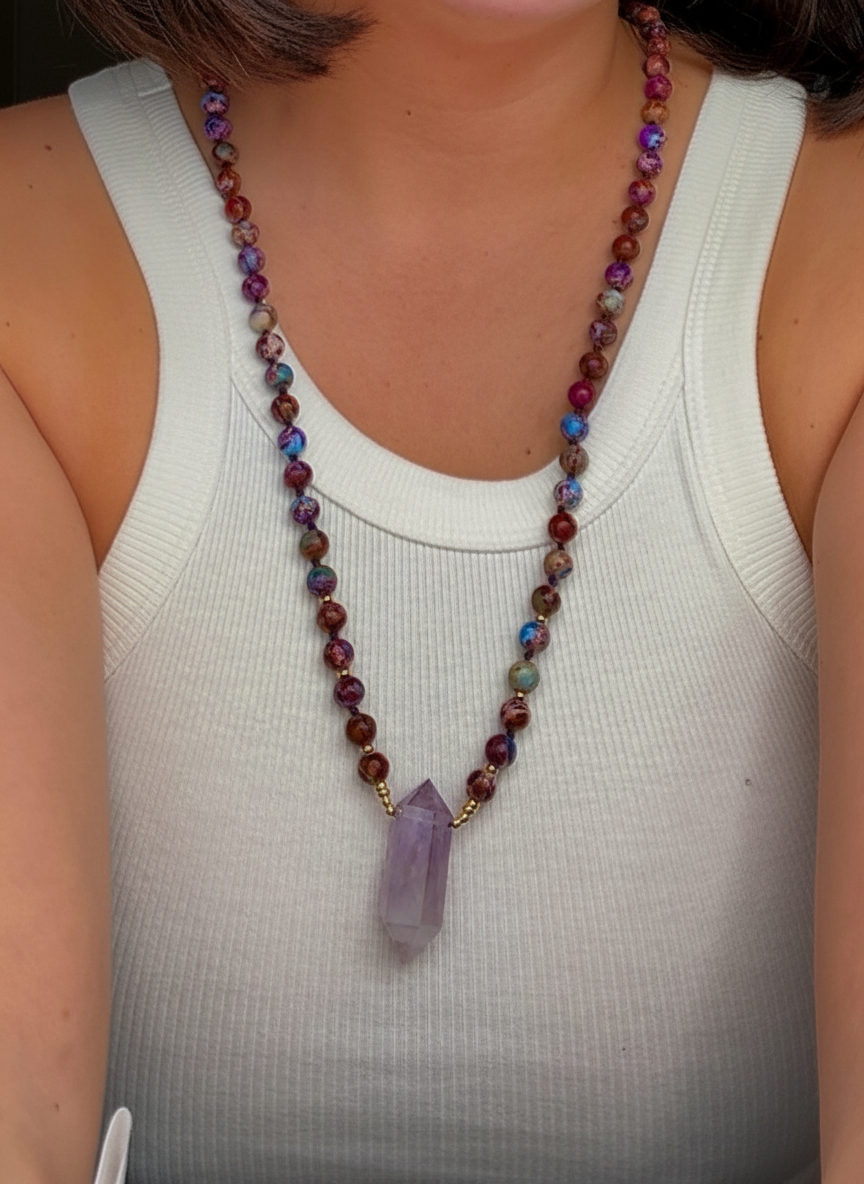 Collar jaspe y amatista ideal para regalo piedras naturales regalo día de la madre 