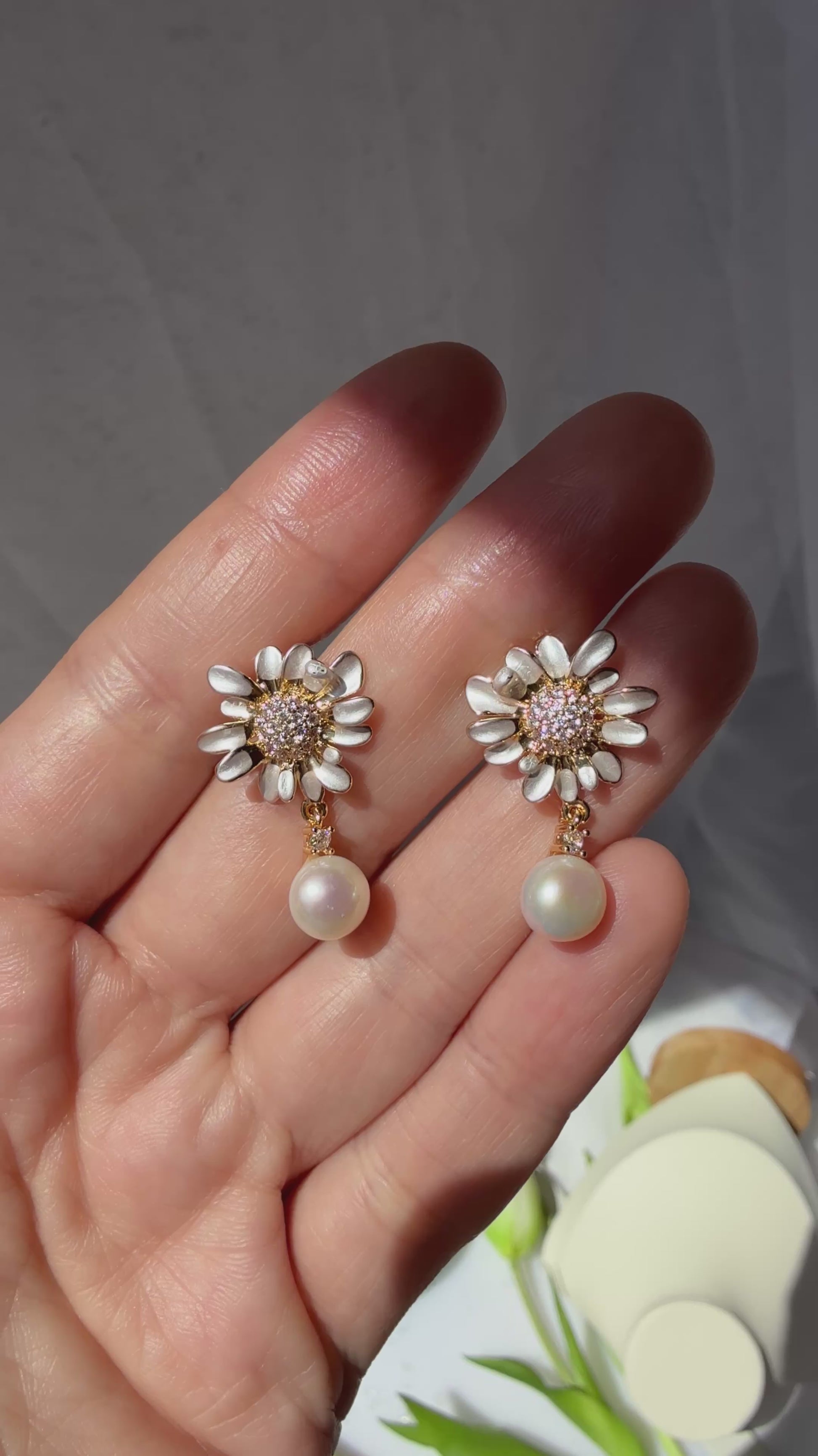 Aros Margarita con Perla Natural de Agua Dulce