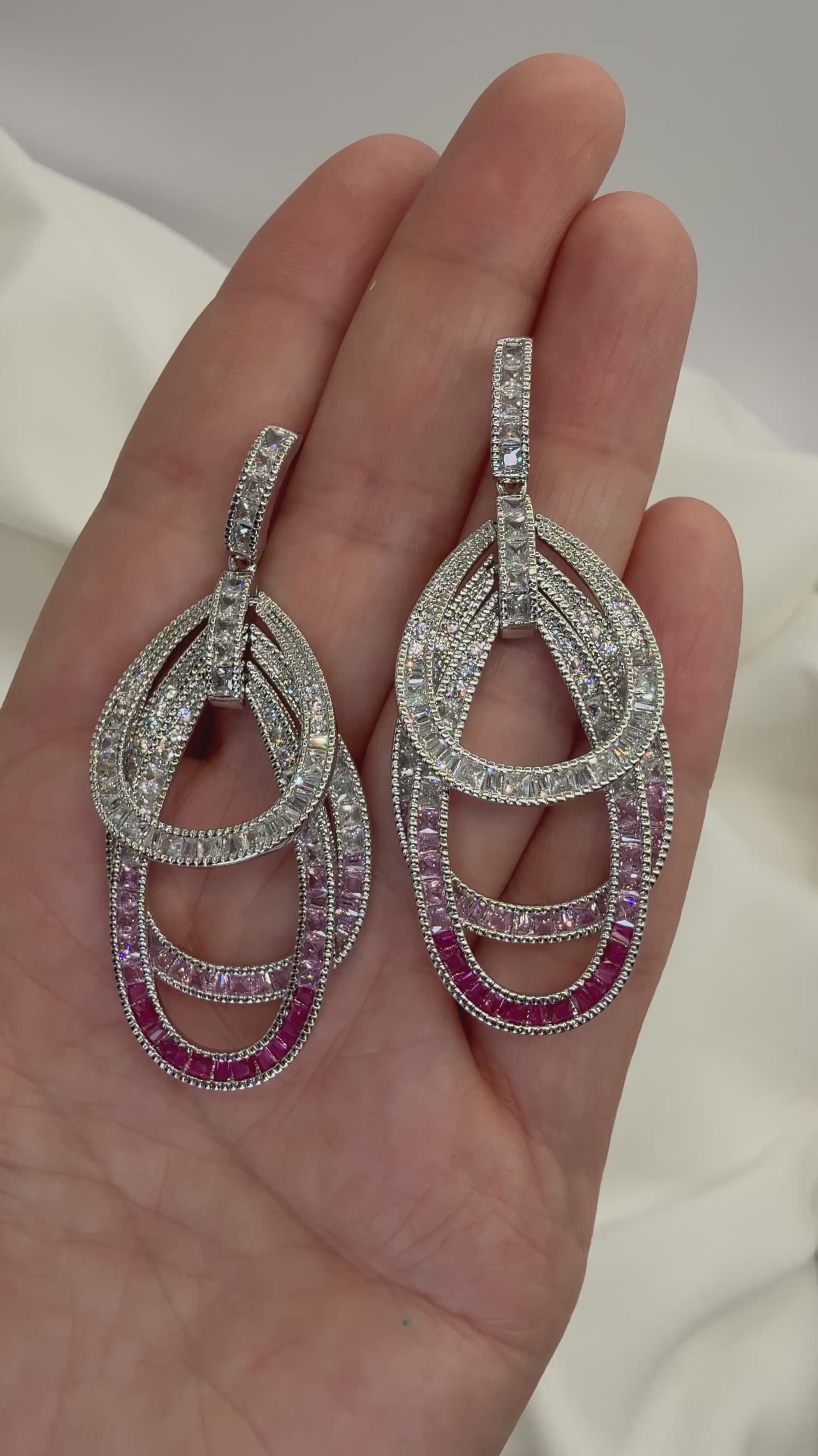 Aros Circonitas Degradé Fucsia en Plata 925 Bañado en Rodio