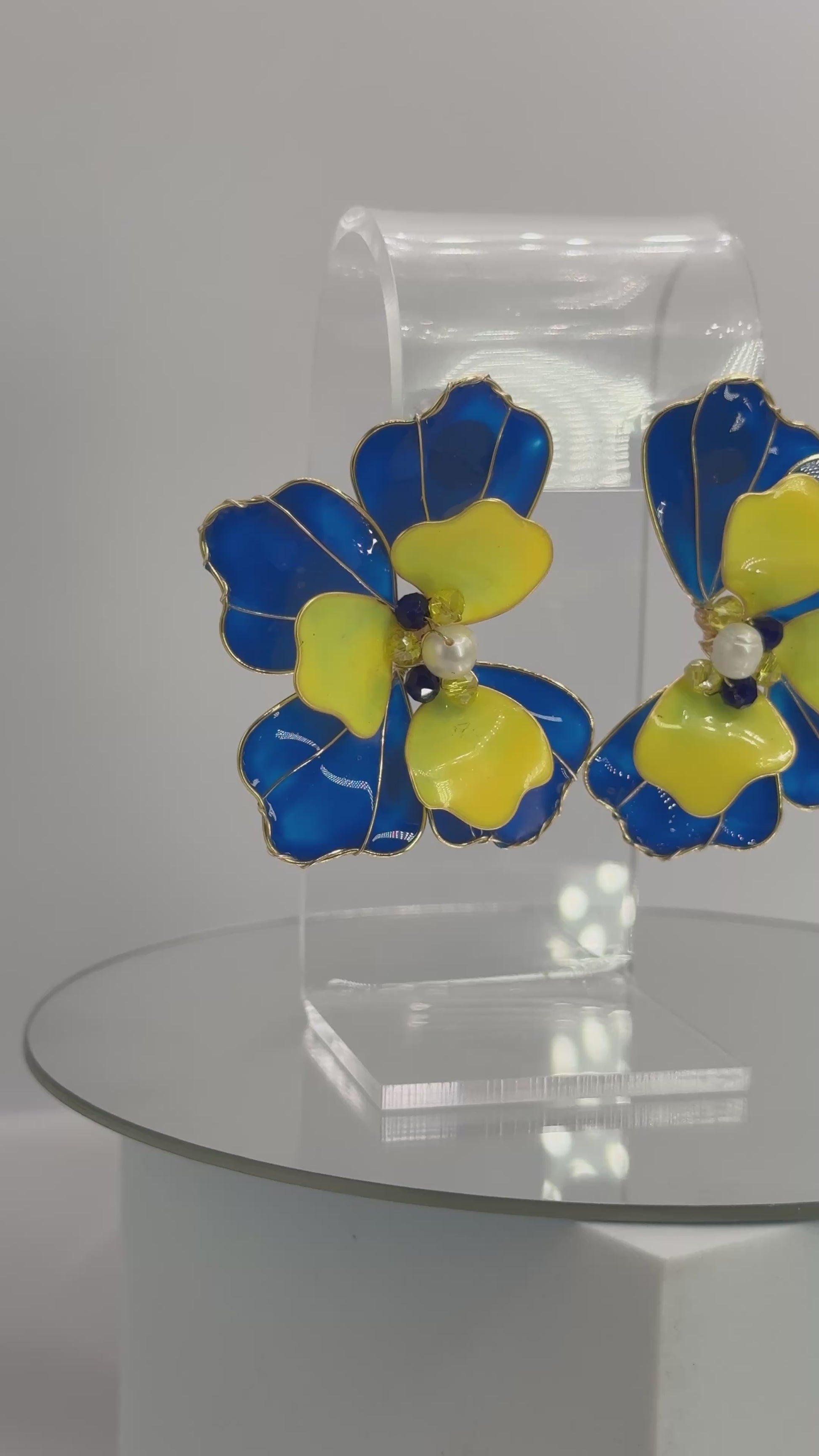 Aros de Autor Flor de Cristal - Azul y Amarillo