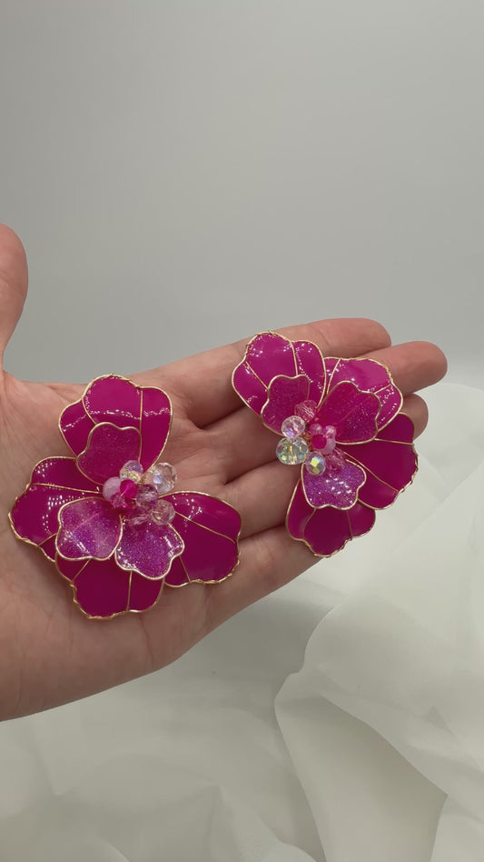 Aros de Autor Flor de Cristal - fucsia mate y brillante